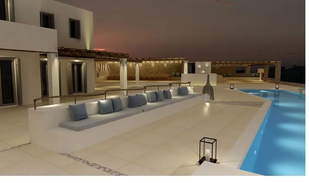 Residential lighting design 3D visualization for a villa in the Cyclades, Greece